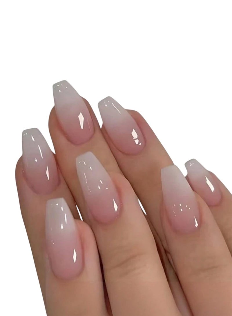 شي إن أظافر جيلي باللون الوردي المتدرج بشكل كوفن 24 قطعه - Image 1